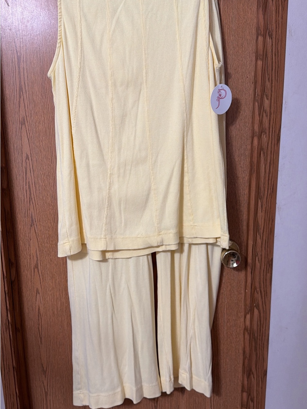 NWT Mono B Butter Yellow Ribbed Lounge Set 2 Piece Wide Leg Pants Size Small